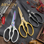 AWinjoy Heavy Duty Sharp Kitchen Scissors - Dishwasher Safe Black Cooking Shears for Meat, Chicken, Fish, Poultry, Herb, Bread (All Black)