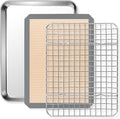 P&P CHEF 9 x 7 x 1 Inch Toaster Oven Pan with Grid Rack and Silicone Mat, Stainless Steel Toaster Oven Tray Baking Pan with Cooling Roasting Rack, Dishwasher Safe (3Pcs)