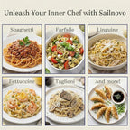 Sailnovo 3 in 1 Pasta Maker Machine - 9 Adjustable Thickness Settings Aluminum Alloy Pasta Roller & 2 Width Cutters for Fresh Spaghetti, Fettuccini, Lasagna, Dumplings - Stainless Steel, Silver
