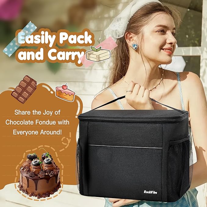 Chocolate Fountain Storage Bag, Compatible with Nostalgia 3/4-Tier Electric Chocolate Fondue Fountain Machine, Insulated Organizer with Adjustable Dividers for Fondue Fountain, Gifts Ideas (Bag Only)
