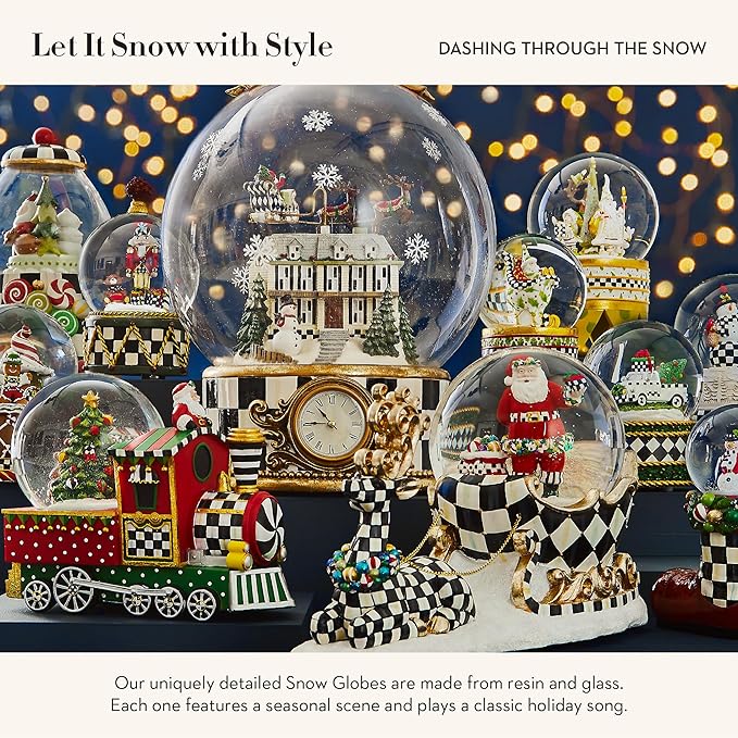 MACKENZIE-CHILDS Snow Globe, Light-Up Musical Christmas Decor for Living Room, Dashing Through The Snow