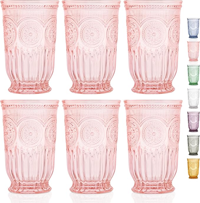 Yungala Pink Highball Glasses Set of 6 Tall Drinking Glasses 10 oz