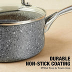 Kitchen Nonstick Saucepan Set - 1 Quart and 2 Quart Sauce Pan Set with Lid - Multipurpose Pots Set Use for Home Kitchen or Restaurant (Grey Granite)
