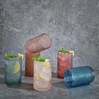 Khen Beaded Highball Drinking Tumbler Set | Set of 6 | Holiday Decor Vintage Hobnail 12 OZ Muted Bubble Design Whiskey Glassware, Old-Fashioned, Embossed Design Glass for Water Wine, Cocktail