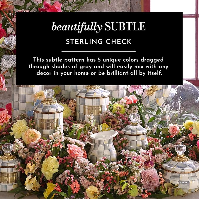 MACKENZIE-CHILDS Enamel Everyday Bowl, Serving Bowl for Entertaining, Medium, Gray-and-White Sterling Check, Set of 1