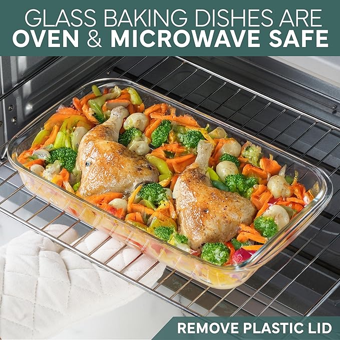 COOK WITH COLOR 8-Piece Deep Glass Baking Dish Set with Plastic Lids – Casserole and Food Storage Containers for Lasagna, Leftovers – Freezer-to-Oven, Microwave & Dishwasher Safe, Mint