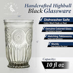 Yungala Smokey Black Highball Glasses Set of 6 —10 oz Tall Drinking Glasses