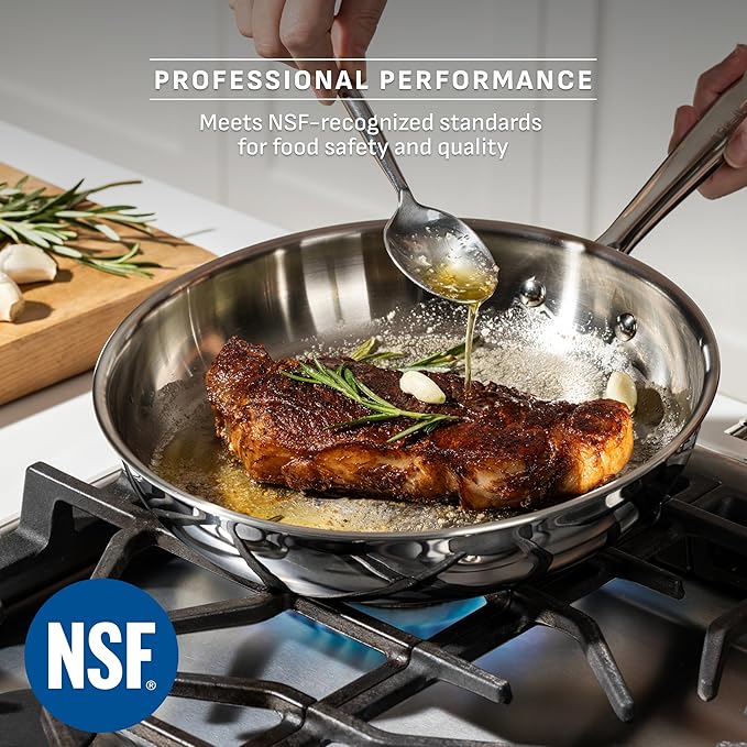 T-Fal Pro Tri-Ply Stainless Steel Sauce Pan with Lid, 2 Quart Saucepan with Lid, Induction Pot, Oven Safe 500F, Lid-350F, Fast & Even Heat, Professional Quality & Durability, Silver