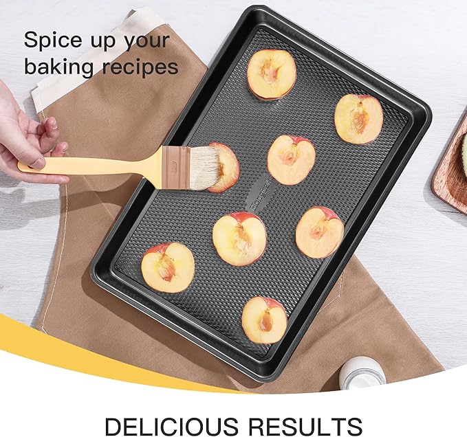 Cookie Sheets for Baking Nonstick - HONGBAKE Baking Sheet Pan Set of 3, Half/Quarter/Jelly Roll Pan for Oven with Diamond Texture Pattern, 57% Thicker Carbon Steel Cookie Trays, Dark Grey
