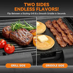 Baker’s Friend Indoor Searing Grill & Griddle, Electric Griddle with 2 in 1 Indoor Grill and Griddle Plate Indoor Grill with Removable Plate & Lid, Silicone Mold, Dishwasher Safe, Graphite