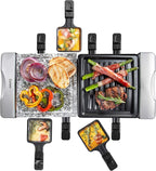 Electric Cheese Raclette Table Grill w Nonstick Grilling Plate & Cooking Stone- Indoor Smokeless Korean BBQ 8 Person Tabletop Cooker Hotplate- Melt or Grill Meat, Veggies for Home Dinner Party or Apps