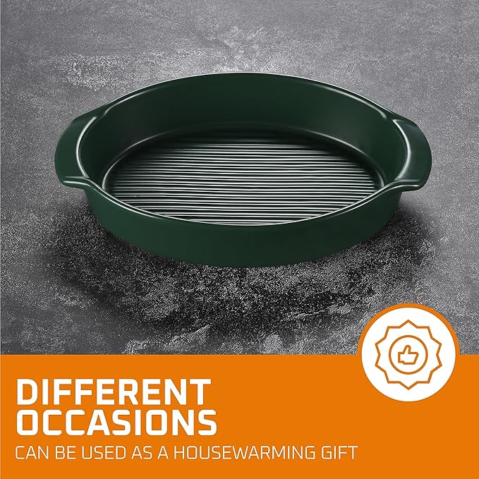 Bruntmor Oval Baking Dish Set for Oven, Durable & Versatile - Ceramic Serving Dishes - Oven Safe Au Gratin Baking Dishes Pans - Ideal for Any Occasions - Housewarming Gift - Set of 2 - Dark Green