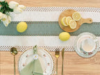 FEXIA Sage Green Table Runner 36 Inches Long with Tassels Boho Macrame Farmhouse Table Runners for Home Decor Party Bohemian Rustic Bridal Shower Dining Decorations(12x36 Inches)