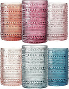 Khen Beaded Highball Drinking Tumbler Set | Set of 6 | Holiday Decor Vintage Hobnail 12 OZ Muted Bubble Design Whiskey Glassware, Old-Fashioned, Embossed Design Glass for Water Wine, Cocktail