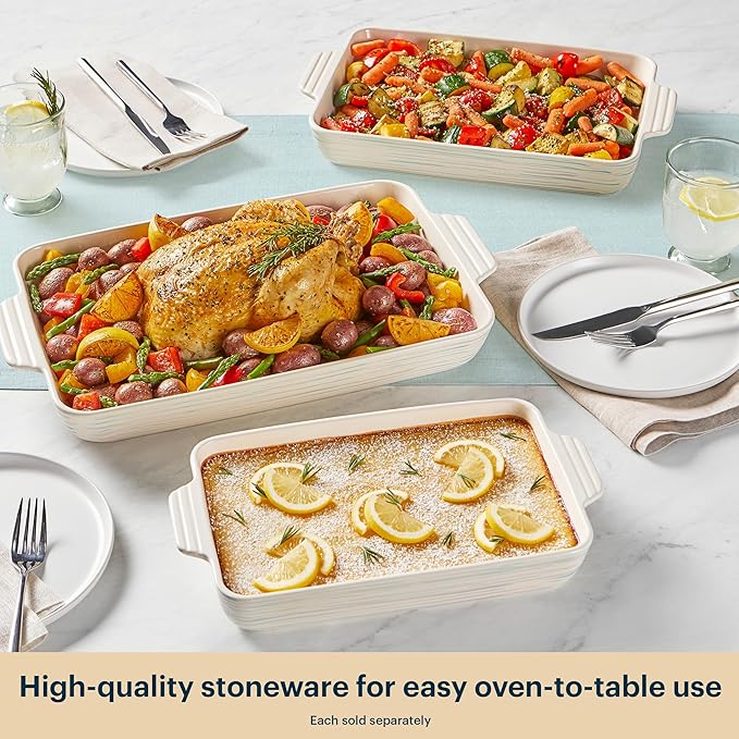 Pyrex 4QT (10" x 15") Rectangular Ceramic Baking Dish, Casserole Dish with Handles, Oven Safe and Durable Bakeware