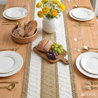 FEXIA Boho Table Runner with Tassels for Home Decor Farmhouse Rustic Table Runner Macrame Burlap Woven Dinning Decoration for Living Room Bridal Shower Independence Day Decorations(12x72 Inches)