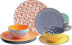 LEHAHA 12 Pieces Ceramic Dinnerware Sets, Porcelain Round Dinner Set for 4, Microwave and Dishwasher Safe Plates and Bowls Dishes Sets, Kitchen Dinner Dinning Ware Set, Assorted Colors