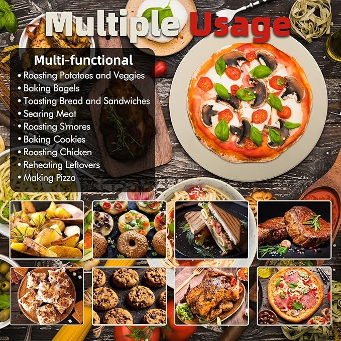 12.4" Round Pizza Stone, Heavy Duty Cordierite Pizza Pan for Grilling & Pizza Oven, High Temperature Resistant Baking Stone for Pizza, Bread, Meat and More