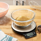 Amazon Basics Digital Kitchen Scale with LCD Display, Tare Function, Multiple Units, Weighs up to 11 Pounds, Batteries Included, Black and Stainless Steel