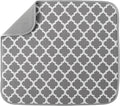 S&T INC. Dish Drying Mat, 16” x 18”, Absorbent Microfiber Kitchen Counter Mat, Dish Drying Pad for Dishes, Utensils, Pots and Pans, Large, White Trellis