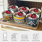 8 oz Ramekins Oven-Safe – Baking Cups for Creme Brulee, Puddings, Souffles, Custards, Ice Cream & Dips – Ceramic Single-Serve Bowls Set of 6, Bohemian Style