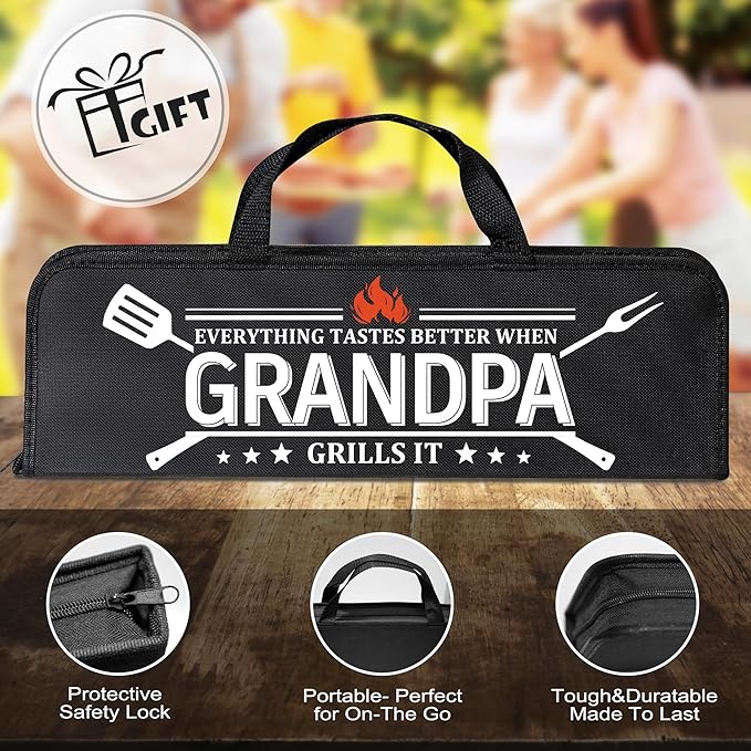 Grandpa Gifts from Grandkids, Gifts for Grandpa Christmas, Grilling Accessories, Heavy Duty Stainless Steel Grill Set BBQ Grill Tools for Outdoor Grill with Aluminum Case, Camping Grill Utensils Set