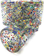Hand Blown Mexican Drinking Glasses - Set of 6 Confetti Rock Design Glasses (14 oz each)