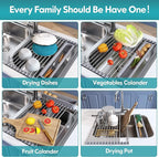 JASIWAY Roll Up Dish Drying Rack, Expandable (12.8"-23.8" D x 12.8" W) Stainless Steel Portable Drainer for Kitchen Sink Counter, Foldable Over The Sink Cover with Removable Utensil Holder