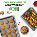 NutriChef 2-Piece Nonstick Cookie Sheet Baking Pan Set - Premium Bake Trays w/ Sleek Non-Stick Coating PFOA, PFOS, & PTFE Free - Large (15"x11") & Medium (13"x9") - Dishwasher Safe