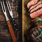 Ponpon 2Pcs Meat Forks Stainless Steel Carving Fork with Wooden Handle Barbecue Fork for Cooking Kitchen (2)