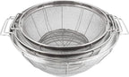 U.S. Kitchen Supply Set of 3 Stainless Steel Colander Strainers Net Baskets 5, 4, & 3-Quart - Colander with Handles & Resting Base - Stainless Steel Sieve, Mesh Strainers and Colanders for Kitchen