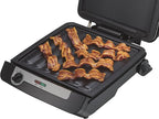 Hamilton Beach 4-in-1 Indoor Grill & Electric Griddle Combo with Bacon Cooker, Opens Flat to Double Cooking Surface, Removable Nonstick Plates, Black & Silver (25601)