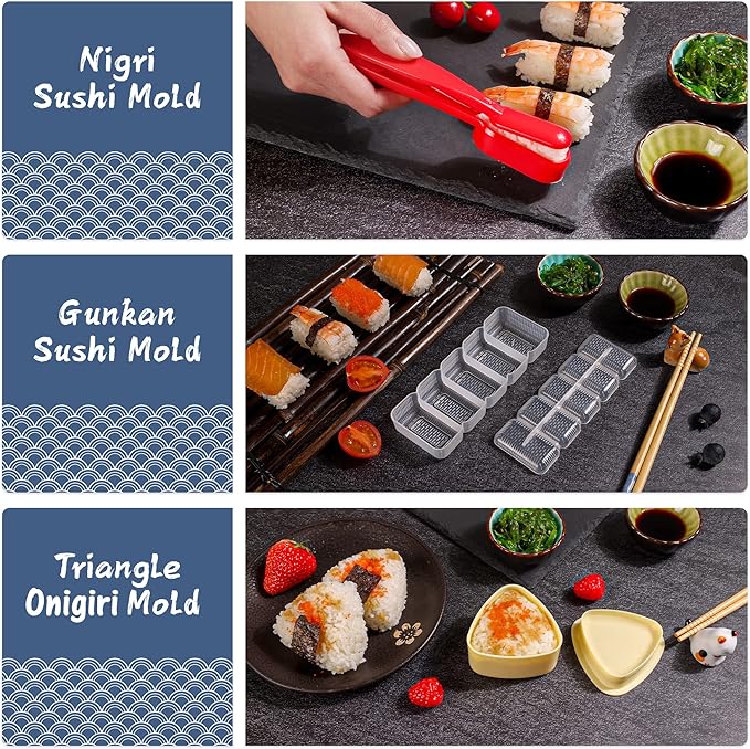 FUNGYAND Sushi Making Kit, 27-in-1 Professional Maker Set with Bazooka Roller, Nigiri & Musubi Presses, Bamboo Mats, Knife, Chopsticks, Ceramic Dishes - Ideal for Beginners