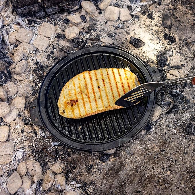 GSI Outdoors 60604 Guidecast Round Griddle, Dual-Sided Cast Iron Griddle/Grill Pan, 12-Inch
