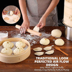 KITCHENCRUST Bamboo Steamer Basket for Chinese Asian Cuisine - 2 Tier 10-Inch Steaming Basket Bun Vegetable Steam, Dumpling Steamer bamboo steam basket, Sauce Dish, Chopsticks, Reusable Liners, Ring