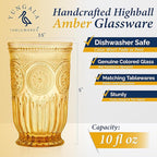 Yungala Amber Highball Glasses Set of 6 10 oz Vintage Hobnail Tall Drinking Glasses