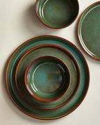 Pokini Plates and Bowls Sets for 4, Ceramic Dinnerware Sets, Kitchen Dish Set, Microwave & Dishwasher Safe Dishware, Highly Durable Hand Glazed Dinner Set, Brown Green