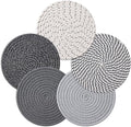 Husfunov 7 Inch Trivets for Hot Dishes, Pots and Pans, 5 Heat Resistant Pot Holders for Kitchen, Home Essentials, Hot Pads for Countertop and Table, Farmhouse Decor Vase Mats, Gray