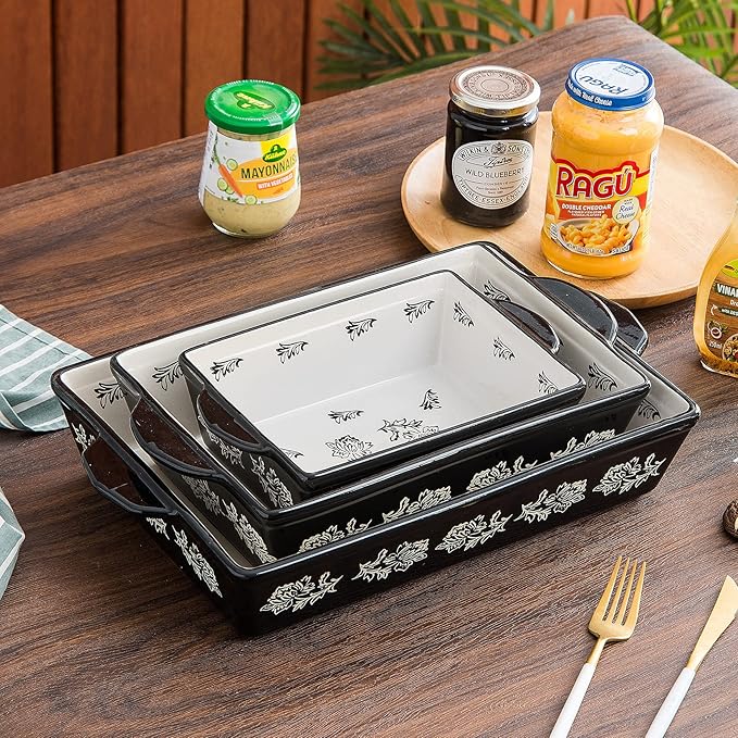 Wisenvoy Baking Dish Ceramic Lasagna Pan Casserole Dish 3-Piece Bakeware Sets Baking Dishes Baking Set Baking Dish Set