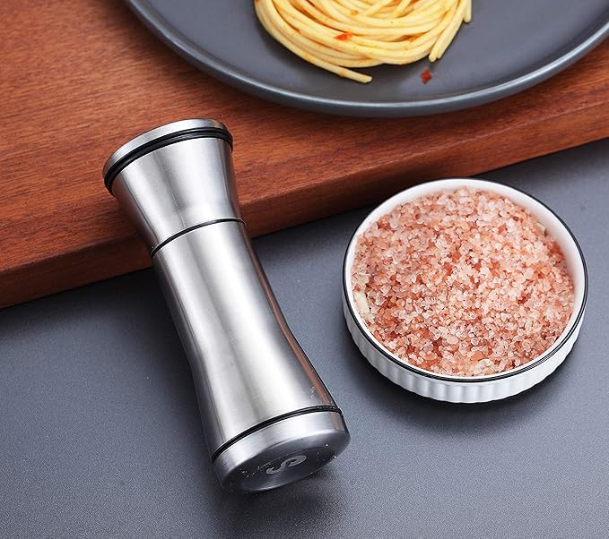 Kyraton Salt and Pepper Shakers, Stainless Steel Salt and Pepper Grinders Refillable Pepper Grinder, Pepper Mill, Salt Grinder, Salt Shaker, Salt Pepper Shaker Set of 2
