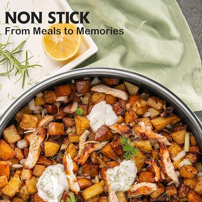 SNOWCLAD Frying Pans Nonstick with Lid,Hybrid Non Stick 5 Quart Saute pan,PFOA Free Cookware,Stainless Steel skillet,12 inch Deep Saute Pan,Dishwasher&Oven Safe,Works on All Cooktops