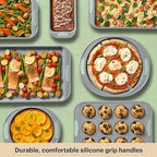 Pyrex (8-Piece) Metal Bakeware Set, Lightweight Stainless Steel Baking Trays with Heatsafe Silicone Handles, Cookie & Muffin Sheets, Round/Square Baking Pans, Sage