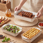 ONEMORE Casserole Dishes for Oven, Ceramic Baking Dish Set of 4, Non-Stick Lasagna Pans with Handles, Rectangular Bakeware Set for Cake, Roasting, Broiling, Gratin, Banquet, Microwave & Dishwasher Safe(3.8/2.6/1.7/1.1 Qt) (White 01)
