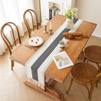 FEXIA Boho Table Runner for Home Decor with Tassels 60 Inches Long,Grey Farmhouse Rustic Table Runner Macrame Burlap Table Decoration for Living Room Bridal Shower(12x60 Inches)