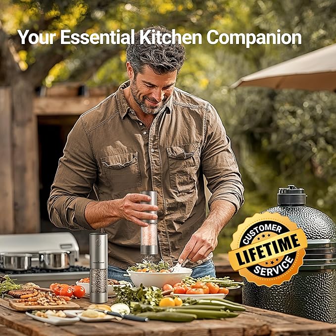 ThermoMaven Electric Salt and Pepper Grinder Set, 110ml Larger Rechargeable Automatic Salt and Pepper Mill Grinder with 6 Adjustable Coarseness, Electric Salt and Pepper Shakers, LED, Matcha