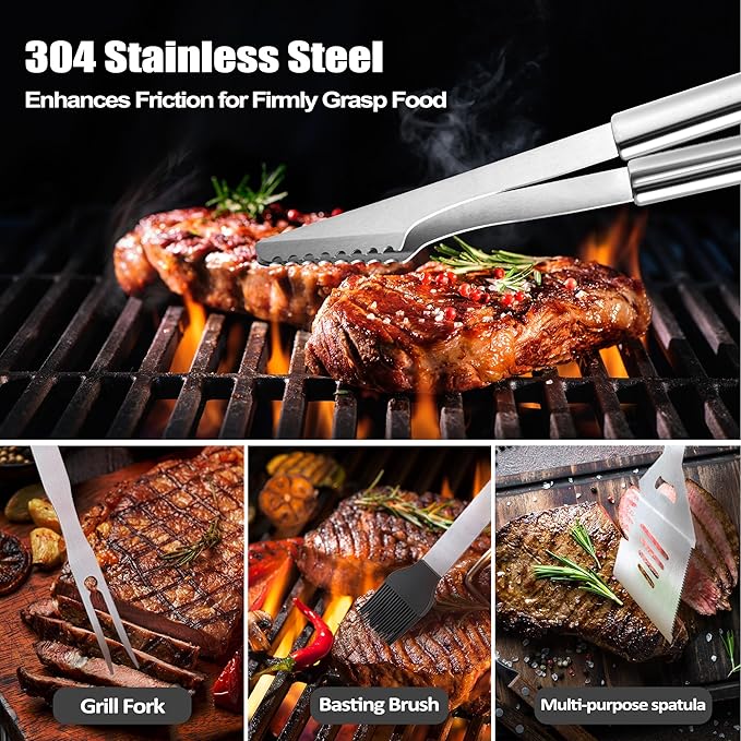 Grandpa Gifts from Grandkids, Grandpa Chritmas Grilling Accessories Gift, Heavy Duty Stainless Steel Grill Set BBQ Grill Tools for Outdoor Grill with Aluminum Case, Grill Utensils Set on Birthday(Bag)