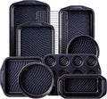HONGBAKE 9-Piece Non Stick Bakeware Sets with Wave Texture for Reduced Grease, 0.8mm Thick Non Toxic Baking Pans Set, Includes Stackable Cookie Sheets for Oven Cooking, Shimmer Blue