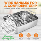 NutriChef Roasting Pan with Rack – Oven Safe Roaster w/Removable Polished Rack,Durable Warp-Resistant Bakeware, Wide Handles, Dishwasher Safe, PFOA-Free, Ideal for Turkey, Chicken, Meat & Vegetables
