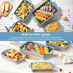 Dafuceramic Casserole Dishes for Oven, Baking Dishes, Ceramic Bakeware Sets of 4, Rectangular Baking Pan Set with Handles for Baking, Casserole, Kitchen, Wedding Gift (Blue Yellow)