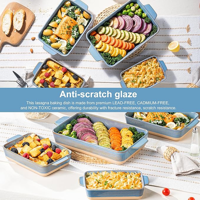 Dafuceramic Casserole Dishes for Oven, Baking Dishes, Ceramic Bakeware Sets of 4, Rectangular Baking Pan Set with Handles for Baking, Casserole, Kitchen, Wedding Gift (Blue Yellow)
